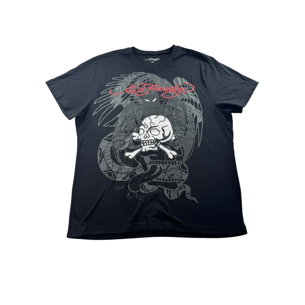 Ed Hardy Skull Snake Graphic T Shirt Mens XL Black Tattoo Short Sleeve Grunge